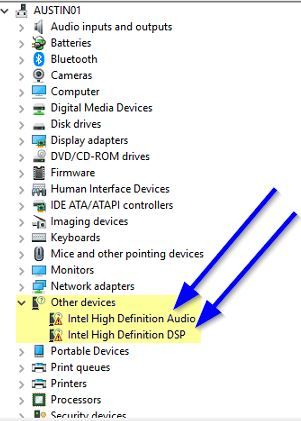 intel high definition dsp driver missing