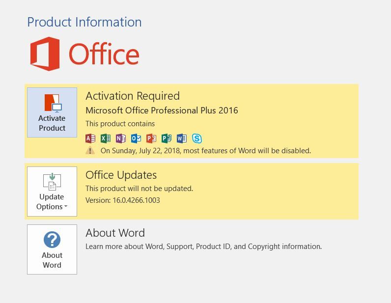 cannot find my office 2016 activation key
