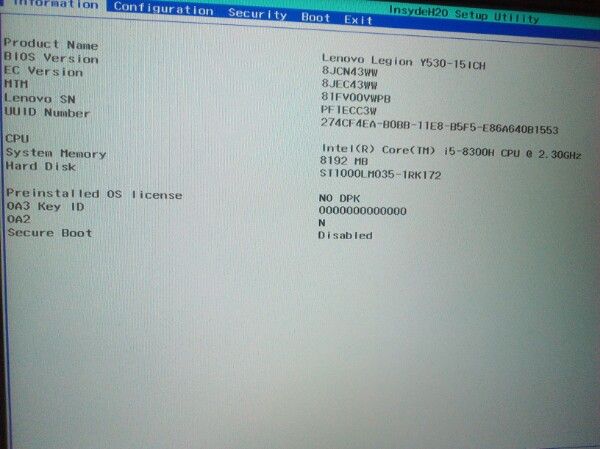 lenovo legion y530 bios key