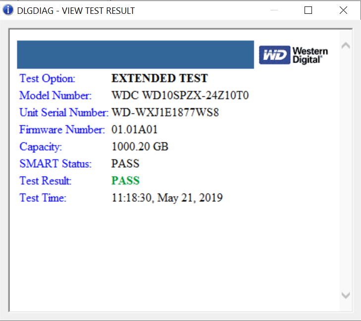 Extension test. Result Western Digital. Dlgdiag 5 27. WD quick view Mac. WD-WCATR.