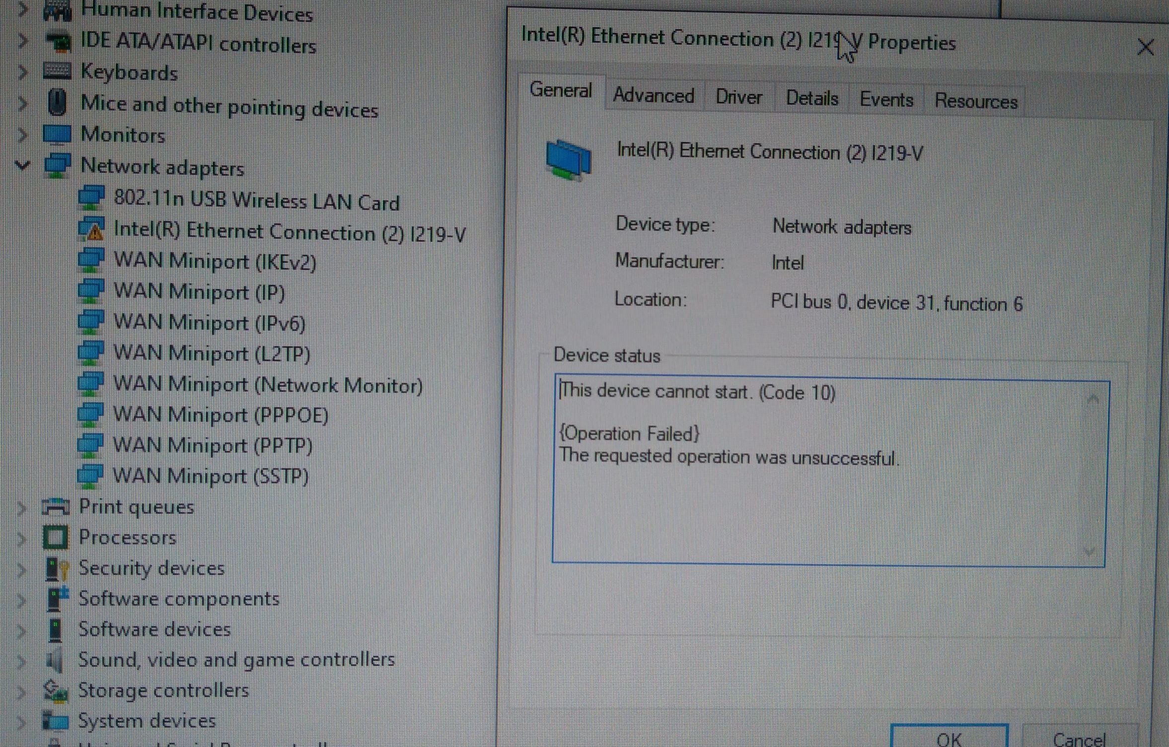 intel 82578dc gigabit network connection code 10