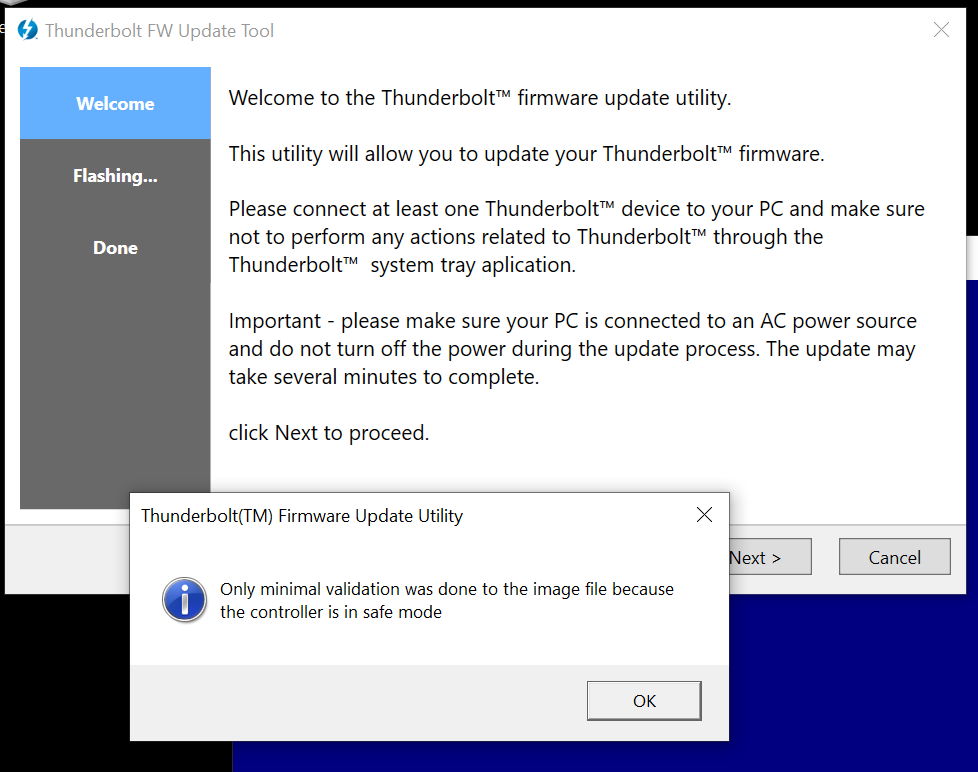 Ein Thunderbolt Controller hat ein Problem festgestellt und kann keine
