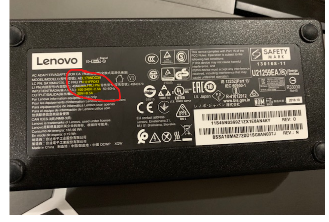 Lenovo Legion Y7000 Battery Charger Replacement Part No Or Model No 