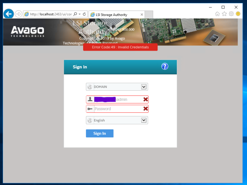 TS150 with Avao MR93408i, LSI Storage Authority Login can't login