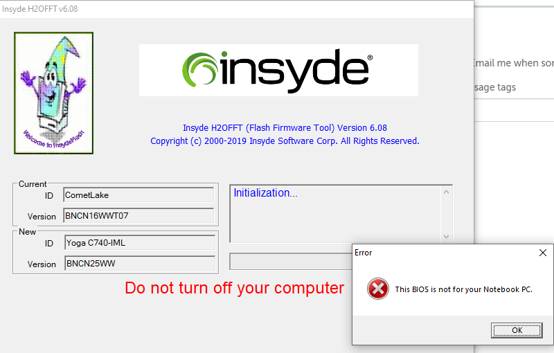 insyde bios update after clean install