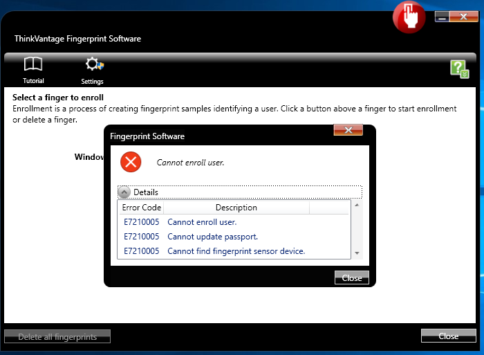thinkvantage fingerprint software windows 10 not working