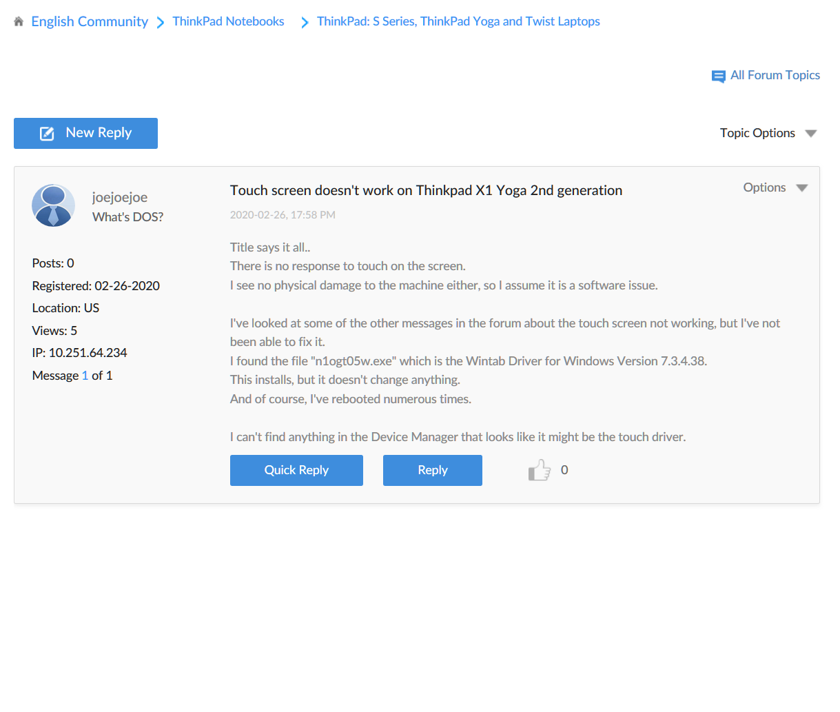 Lenovo yoga x1 2nd gen. trackpoint and touch pad not workingEnglish