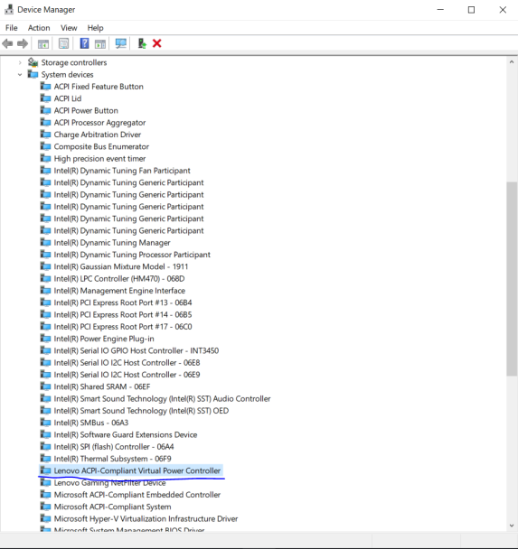 Lenovo acpi compliant virtual power controller что это