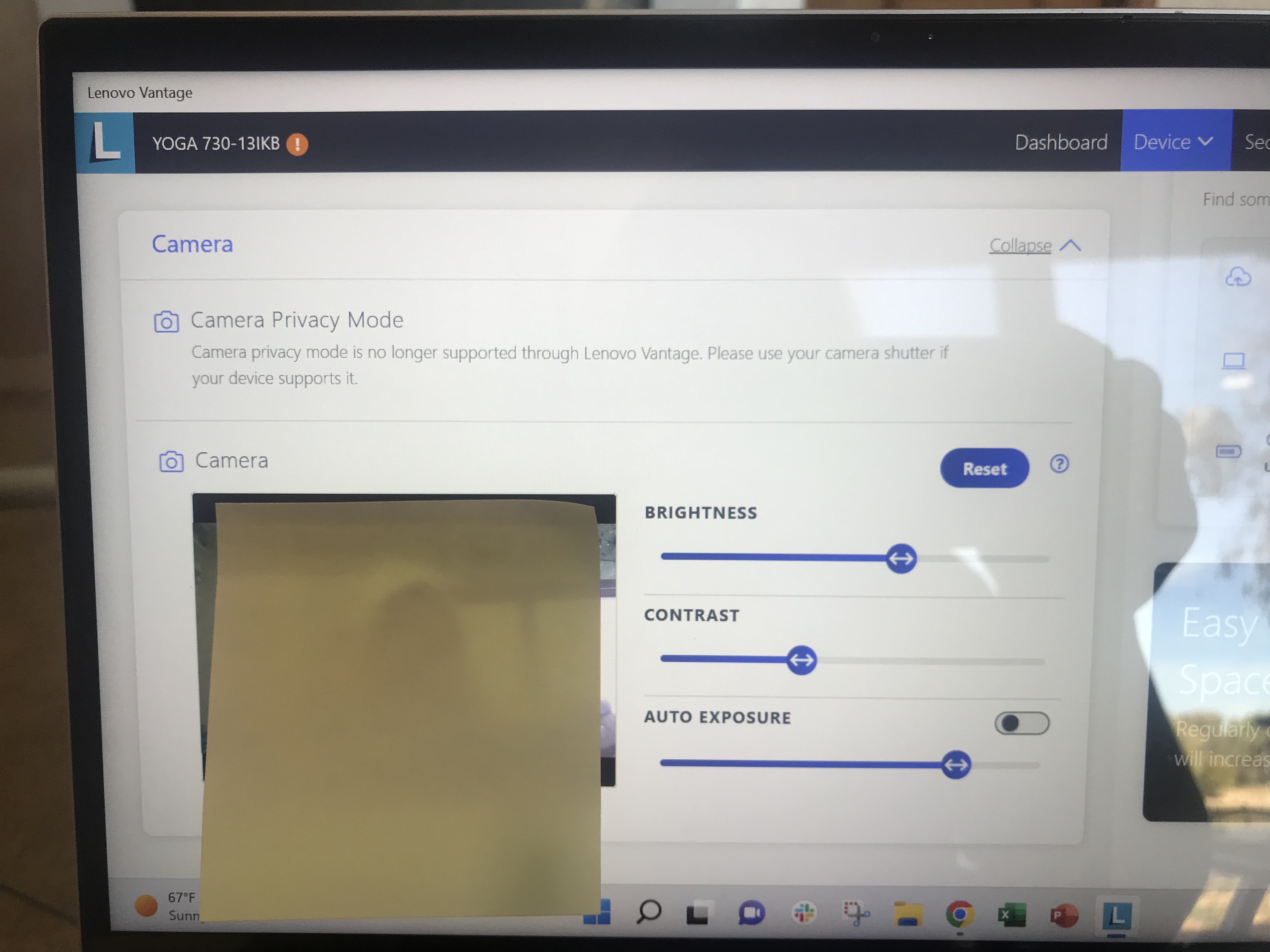 Yoga 3 Pro-1370 webcam on, privacy off, vantage preview not working ...
